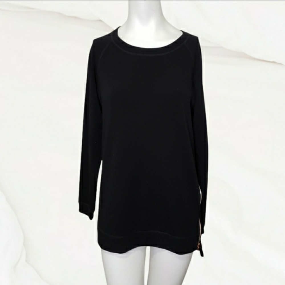Stella & Dot black w rose gold zipper sides pullover sweater size small
